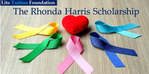 The Rhonda Harris Scholarship banner with awareness ribbons